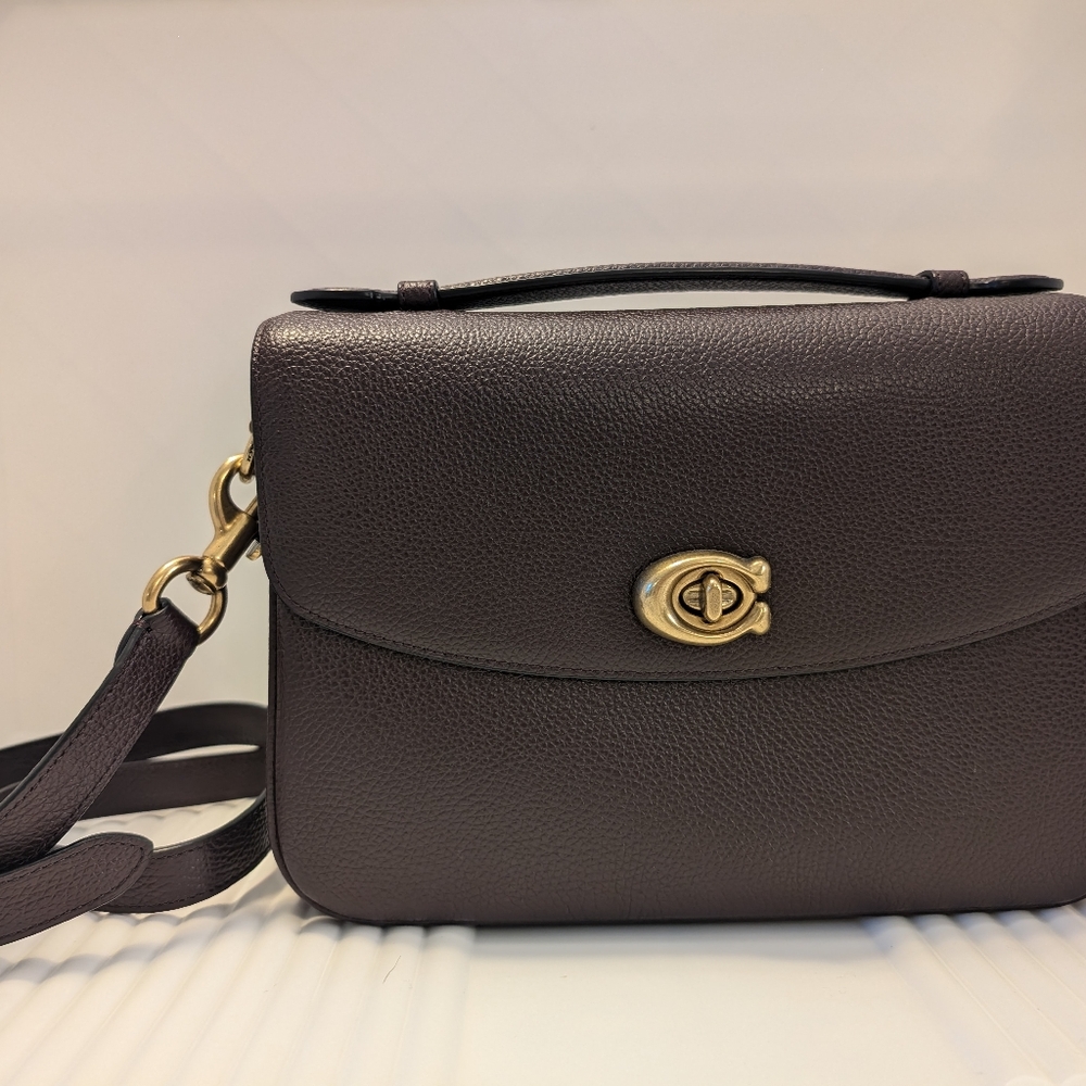 Coach Cassie in Oxblood (deep purple-red) Polished Pebble Leather
